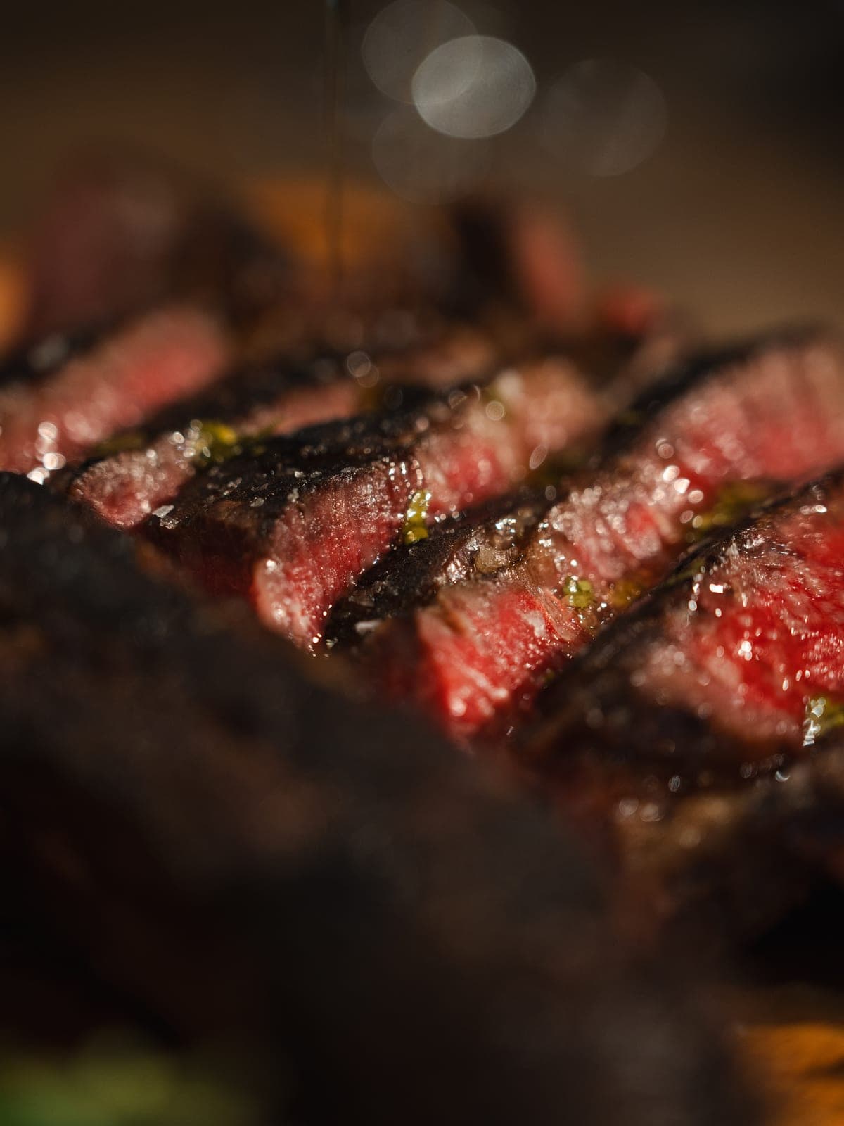 Sliced steak, close up